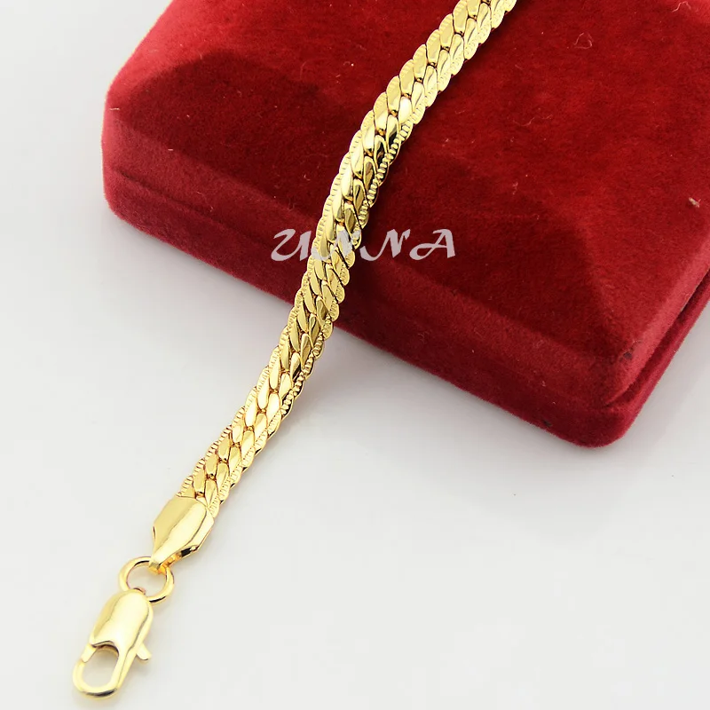 6mm Fashion Yellow White Gold Color Herringbone Snake Necklace Chains Bracelet Set Jewelry