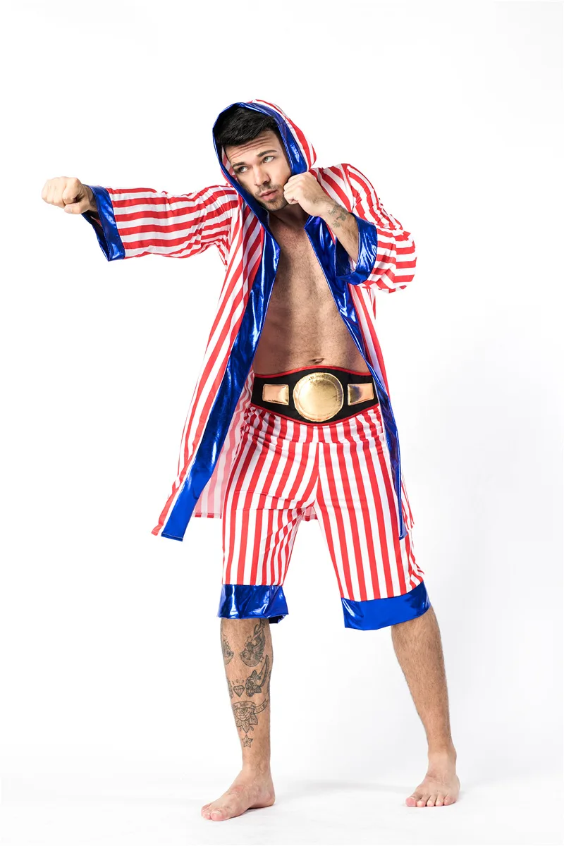 Costume de boxeur américain pour hommes et femmes, Rocky Balboa, robe de boxe, robe de paupières, fête d'Halloween, uniforme de cosplay