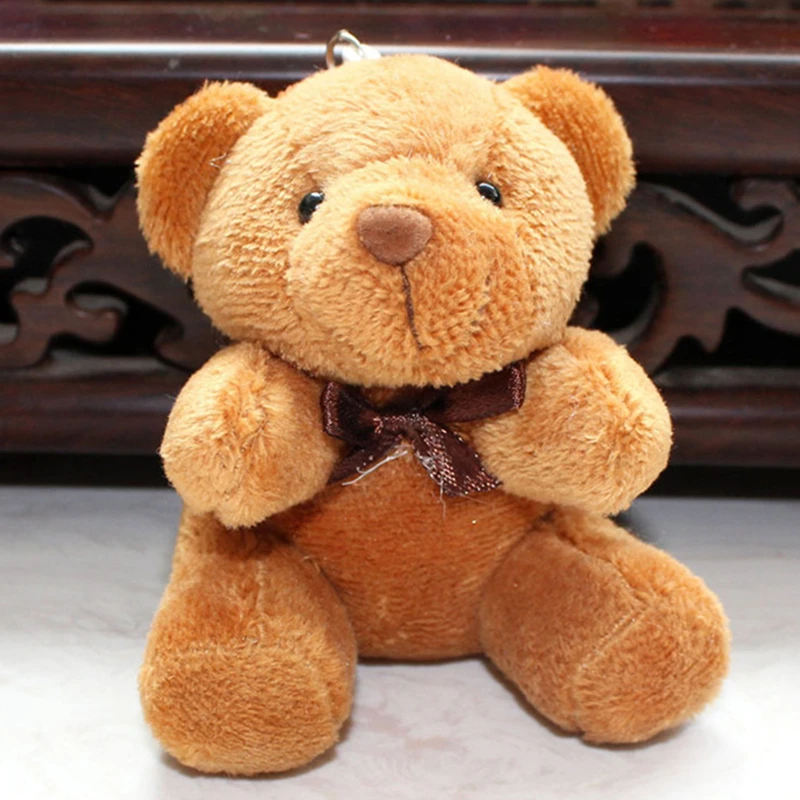 Plush Cartoon Teddy Doll Keychain Women Cute Girls Pompom Grid Bear Key Chain On Bag Car Trinket Wedding Party Toy Gifts view 4