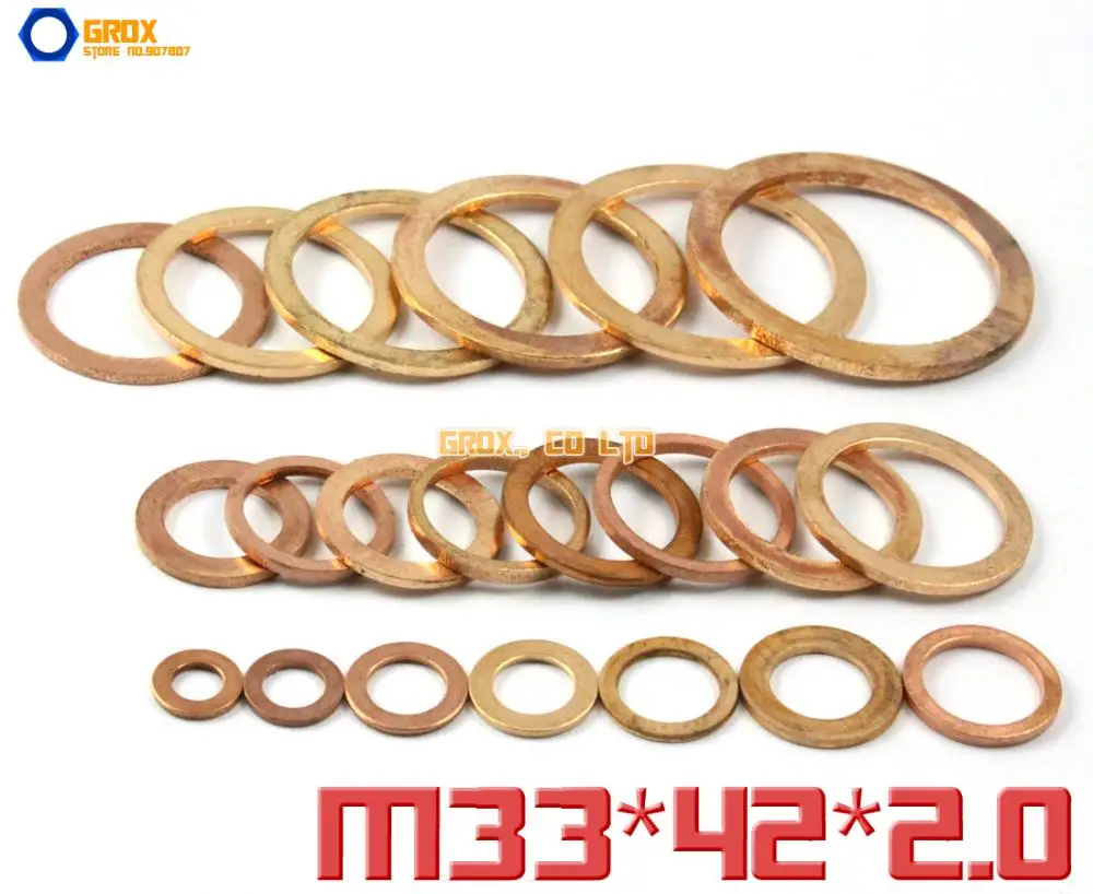 

10 Pieces M33 x 42 x 2.0mm Copper Flat Washer Seal Washer