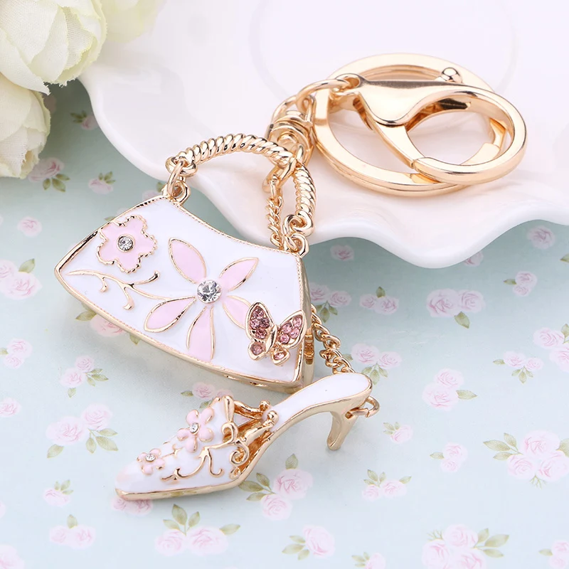 chaveiro!fashion Rhinestone High-heeled shoes keychain car Pendant key ring women bag charms keyring key holder Friends gift