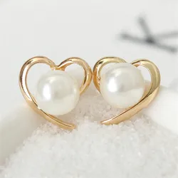 Exquisite Heart Simulated Pearl Stud Earrings For Women Elegant Fashion Classic Small Cute Earring Jewelry Girl Mujer Brincos