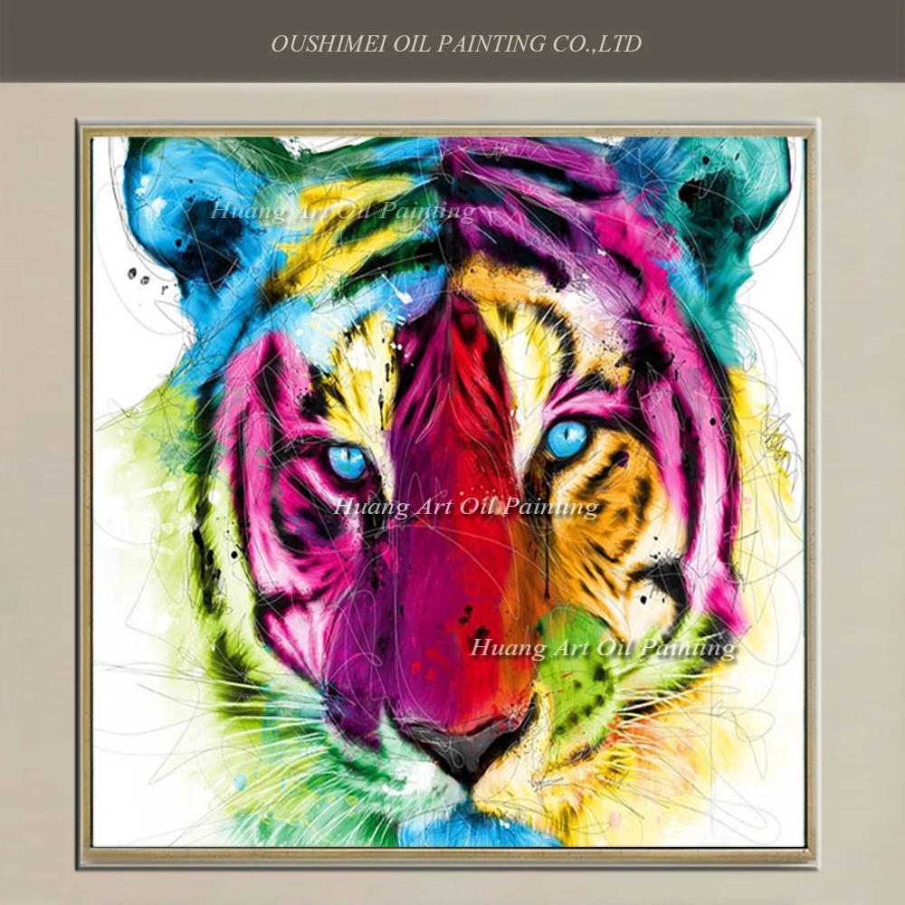 

Skilled Painter Hand Painted Fierce Tiger Oil Painting Abstract Colorful Painting On Canvas For Living Room Wall Decor Animals