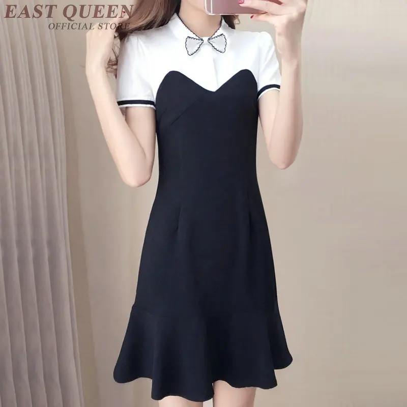 Mermaid Dresses Summer 2019 Black Flunce Bow A Line Busines Dress Midi Long Cute Female Ol Dreeses For Women Vestido DD2230