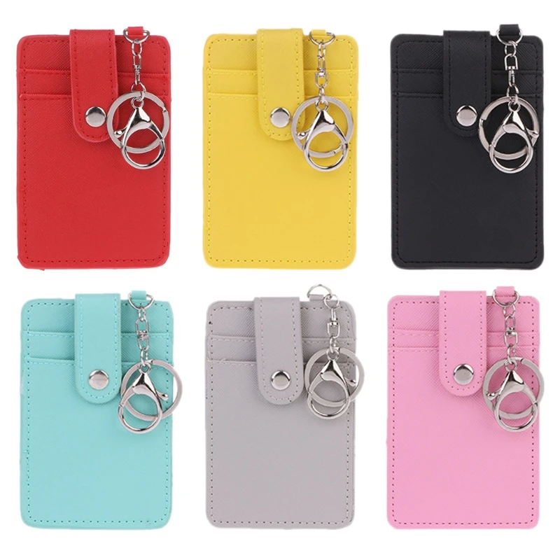 Mini Women Card Holder Portable ID Card Holder Bus Cards Cover Case Office Work Keychain Keyring Tool