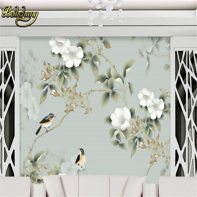 

beibehang Custom photo wallpaper for living room TV background Lotu pond photo mural wall paper Hand painted flower bird picture