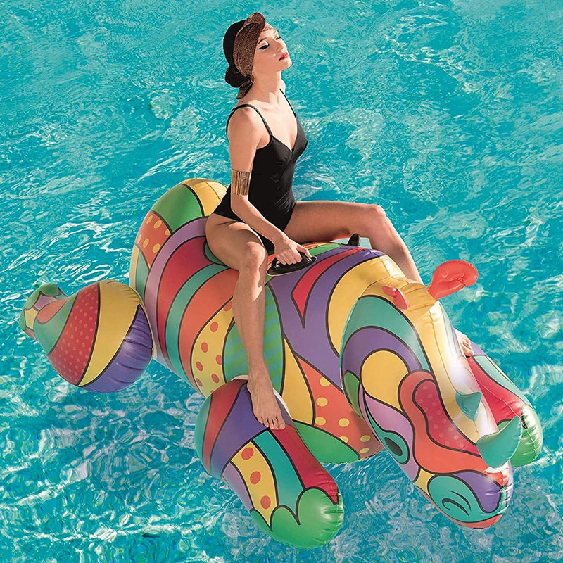 

200CM Inflatable Rhinocero Giant Pool Float Adult Pool Toy Summer Ride-On Schwimmtier Pop Rhino Swimming Ring Water Float Lounge