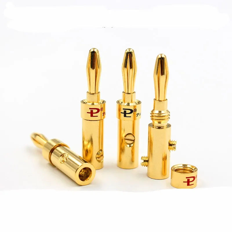 Hifi audio 4pcs  pailiccs 4mm banana plugs copper gold plated speaker cables banana connector/adapter