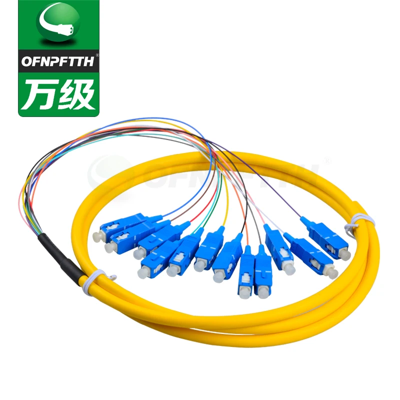 Wholesale High Quality 12 cores SC UPC Fiber Optic Bundle Pigtail 1m