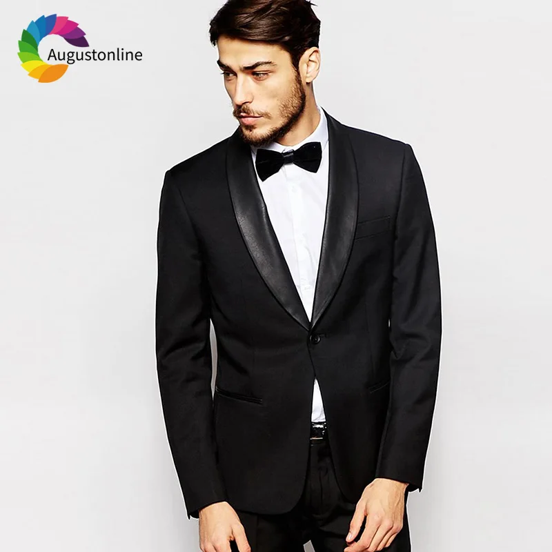 

2019 Slim Fit Black Wide Shawl Lapel Men Suits For Wedding Costume Groom Prom Formal Custom Tuxedo Best Man Blazer Jacket+Pants