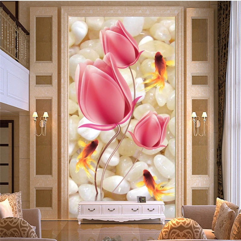 

wellyu Custom Wallpaper 3D Stereo обои Stone Tulip Arcade Aisle Background Wall Decorative Painting papel de pared 3d wall paper