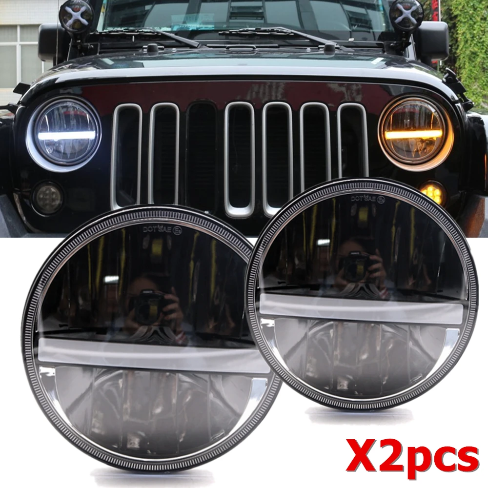 

7"Inch Led Headlight DRL/Amber Turn Lights For Jeep Wrangler JK TJ LJ CJ Willys Wheeler Rubicon Sahara Hummer Defender