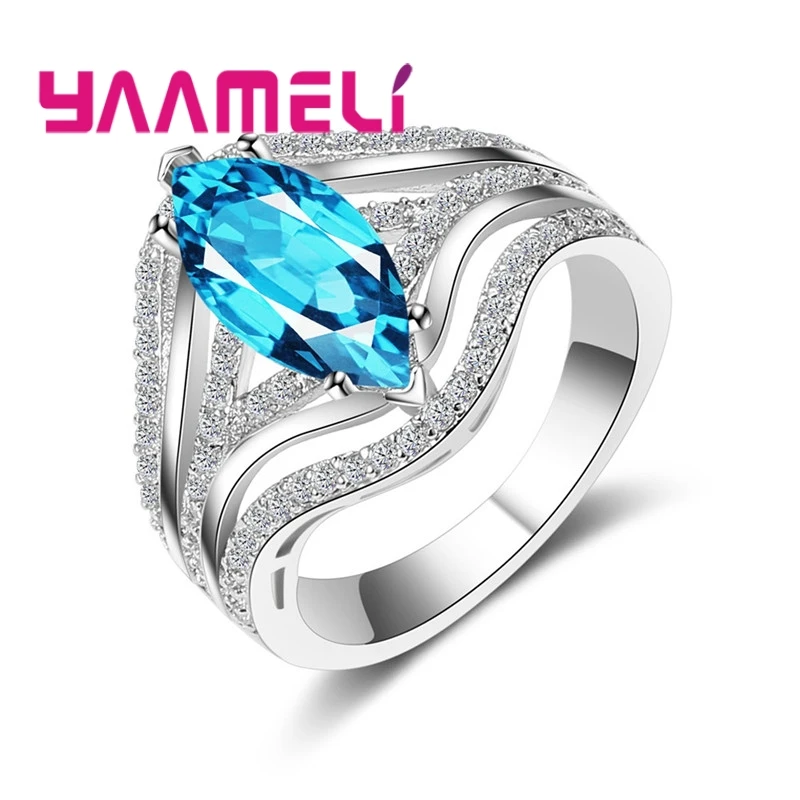 

Ocean Wave Crystal Wave Irregular Shape 925 Sterling Silver Ring Sea Blue Marquise Jewelry Stone Summer Hot High Quality