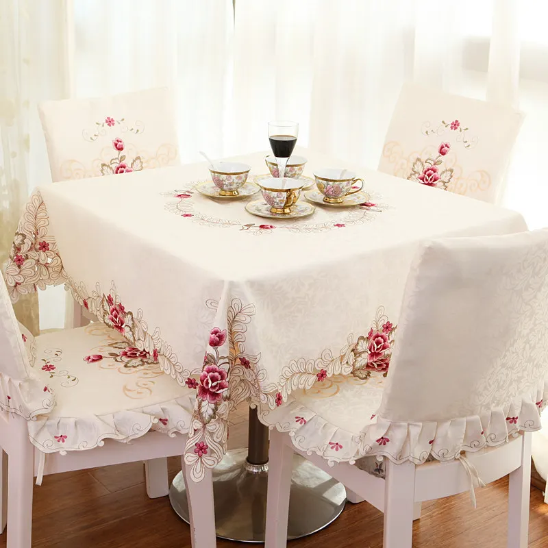 

Europe Style Wedding Tablecloth Embroidered Floral Lace Edge Dustproof Covers for Table Home Party Table Cloths High Quality