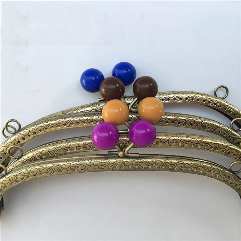 DIY big size 24.5cm colorful candy ball kiss buckle knurling arc handbag metal clasp purse frame 10pcs/lot