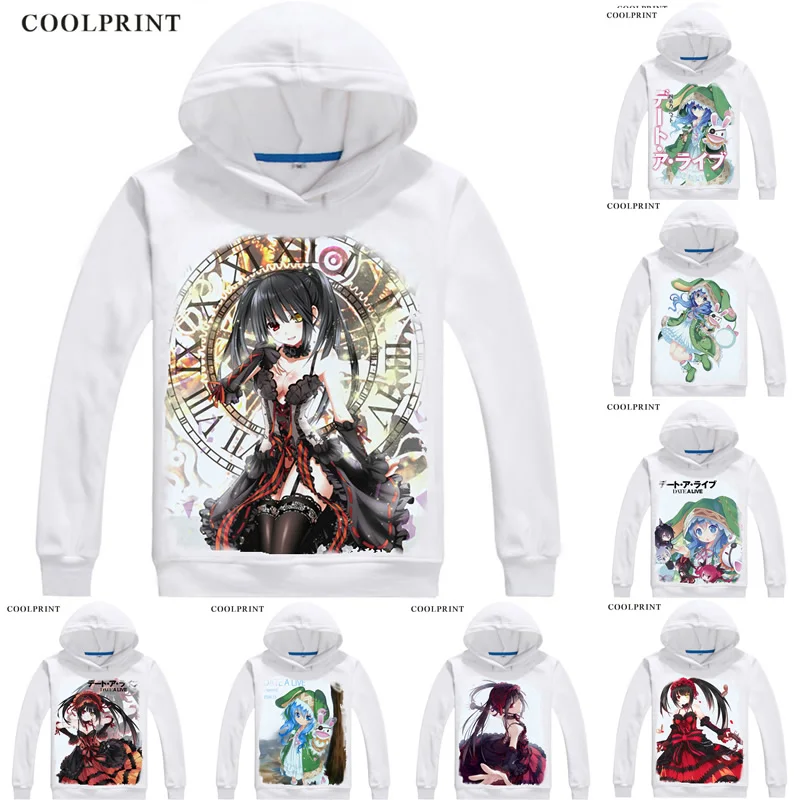 

DATE A LIVE Hoodies Men Hip Hop Anime Hoodie Kurumi Tokisaki Yoshino Cosplay Anime Sweatshirts Women