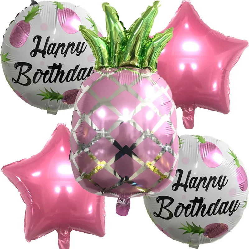 New 5pcs/lot Fruit Pineapple Series Set Aluminum Balloons Holiday Party Decoration Decorative Balloon Self Sealing globos air