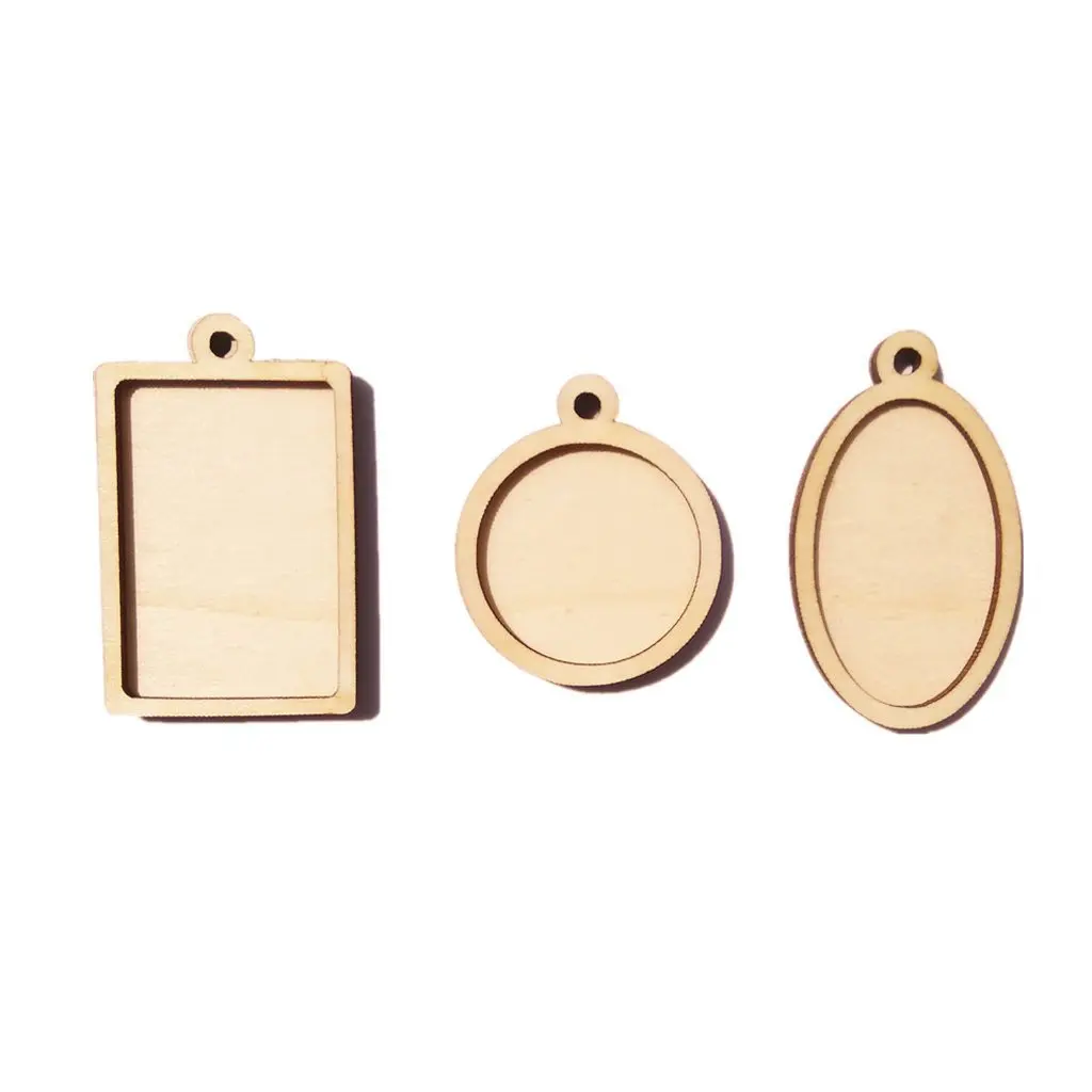 

60Pc/set Assorted Wooden Frame Pendants Oval Rectangle Round Shape Wood Charms