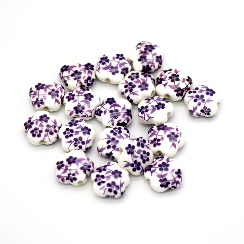 10Pcs/Lot 15MM Ceramic Beads Fit Necklace Bracelets DIY Spacer Beads For Jewelry Making Flower Shape Porcelain Beads Accessories