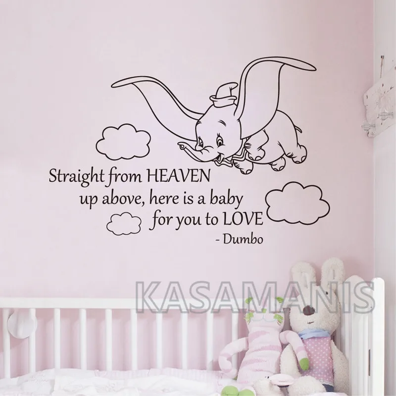 Straight From Heaven Lettering Dumbo Quote Wall Art Decal Cute Elephant Vinyl Art Sticker Baby Room Nursery Mural Wall Art Decor image 4