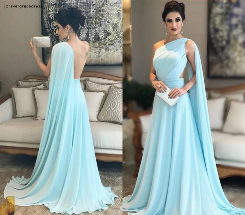 

Elegant One Shoulder Evening Dresses 2019 Saudi Arabia Dubai A Line Holiday Wear Formal Party Prom Gowns Plus Size