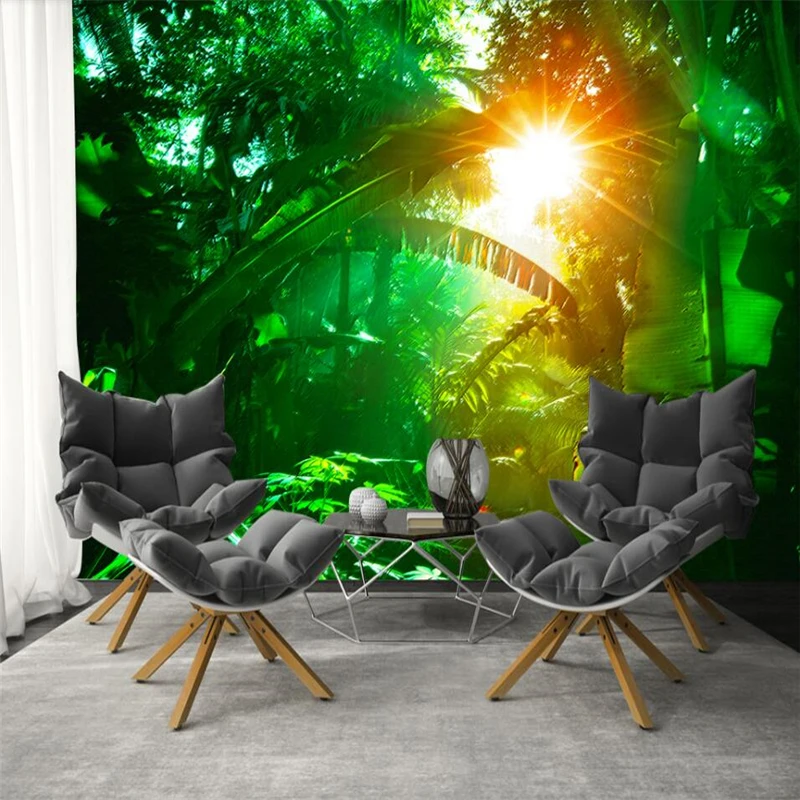 

beibehang Green forest tropical rain forest plants three-dimensional painting TV backdrop custom large mural green wallpaper