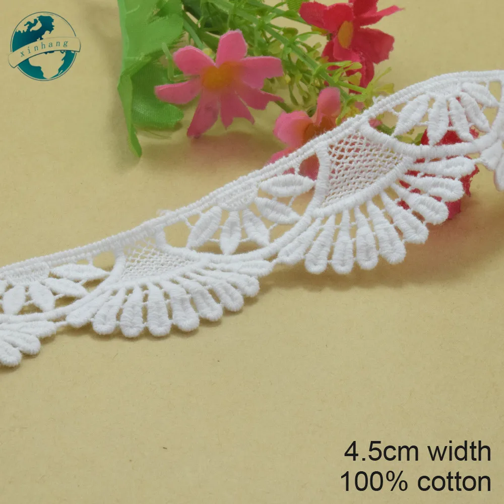 3yards 4.5cm white 100% cotton embroidery lace french lace ribbon fabric guipure diy trims warp knitting sewing Accessories#3265