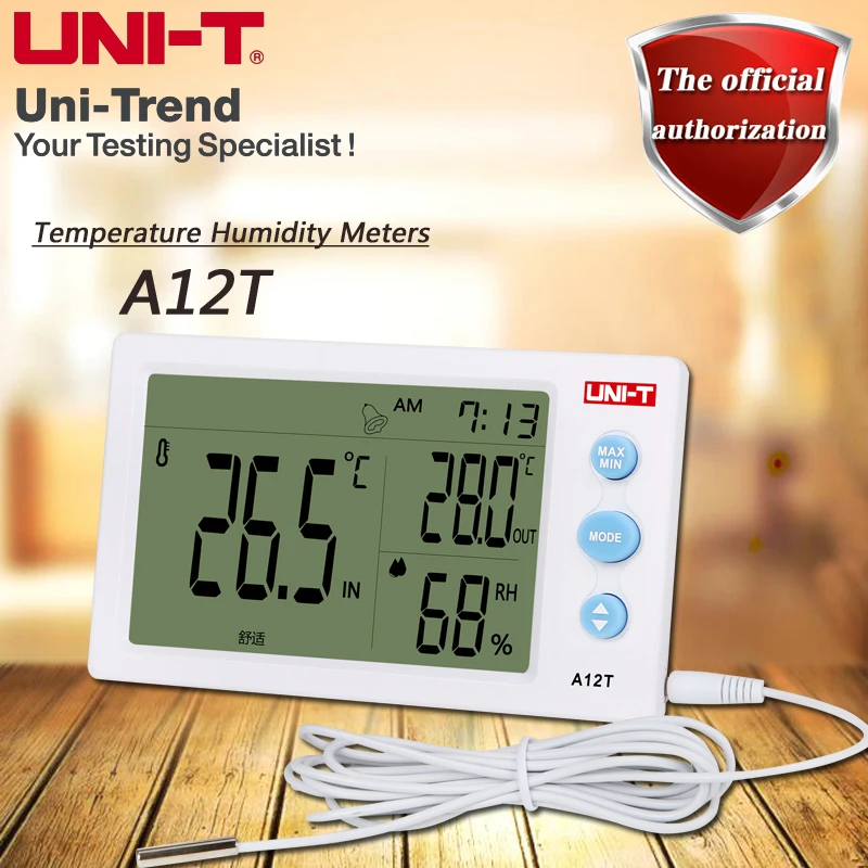 UNI-T A12T Widescreen Digital Temperature Hygrometer Clock Function Alarm Clock Function Outdoor Temperature Test