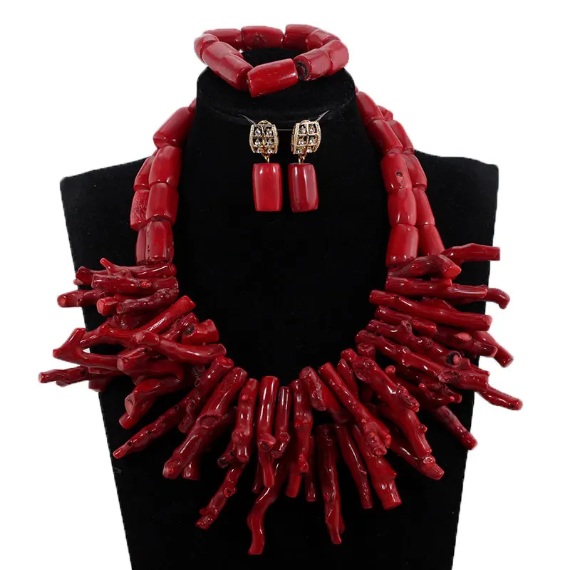 Real Coral Beads Green Chunky Beads Statement Necklace Set African Nigerian Wedding Coral Beads Jewelry Set Baroque Style ABH787