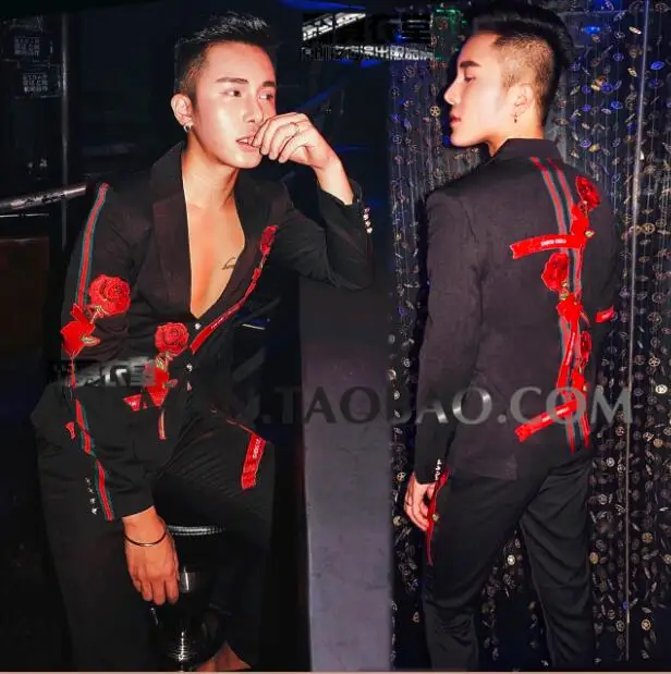 S-6XL!!!A male singer costumes embroidery suit men's cultivate one's morality personality trend The host dress