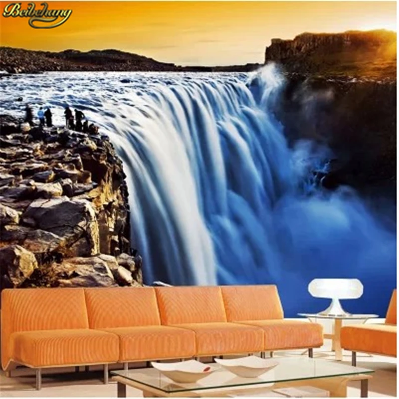 

beibehang wall paper Custom photo stereoscopic wallpaper office sofa TV background golden waterfall 3d mural wallpaper