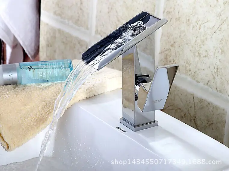 Kitchen faucet basin wide mouth glass waterfall faucet LED faucet