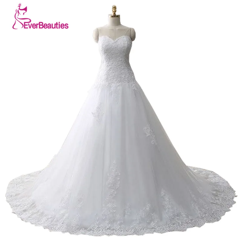 Vestido De Noiva Pizzo Trouwjurk Gelinlik Elegante Una Linea di Sweetheart Appliqued Tulle Da Sposa Abito Da Sposa 2020