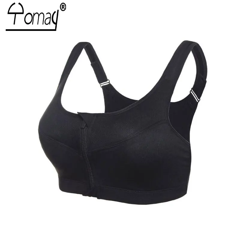 

XL-2XL Yomay Women Sport Bra Professional Front Zipper Running Yoga Bra Vest Push Up Shockproof Wirefree Crop Top Fitness Bra