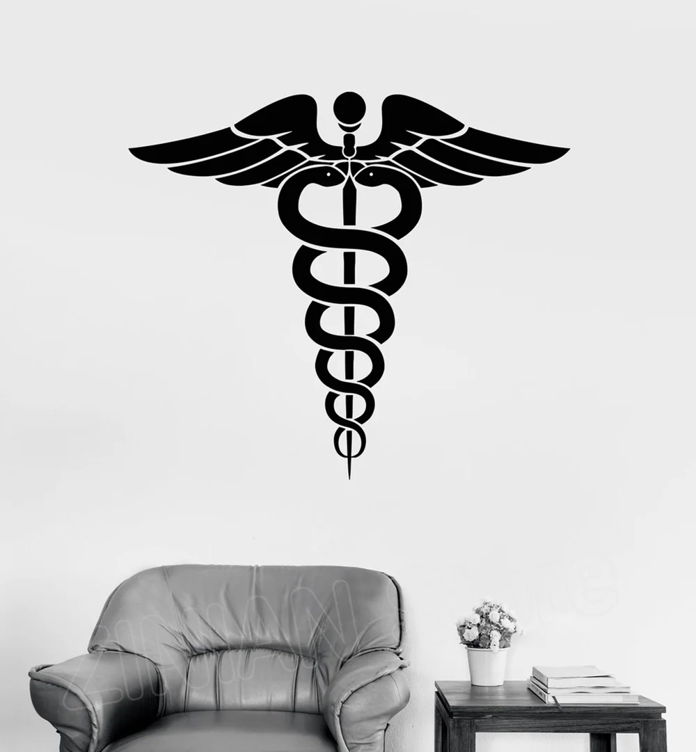 Caduceus Vinyl Wall Decal Medicine Pharmacy Healthcare Art Decals Ancient Greece Symbol Stickers Home Decoration Wallpaper D034