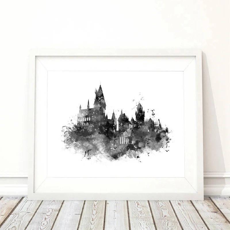 Watercolor Castle Art Canvas Painting Wall Picture , Harry Canvas Prints Watercolor Castle Poster Kids Room Decor