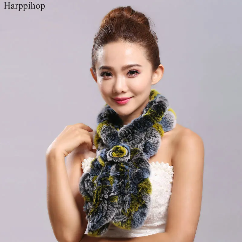 Women Scarf colorful Real Fur Elegant Girl Genuine Rex Rabbit Fur Brief Scarves Warm Fashion Russian Female Adult Winter Scarf