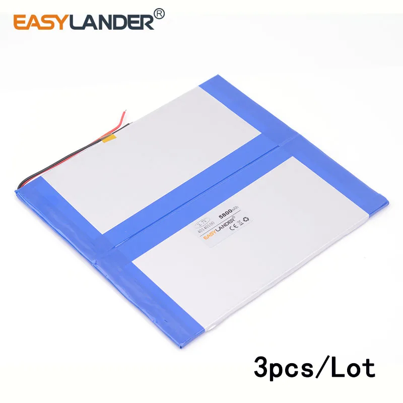 3pcs/Lot 3.7V 5800mAh 40140100  lithium Li ion polymer rechargeable battery For GPS PSP DVD Power bank PAD DIY E-Book Tablet PC