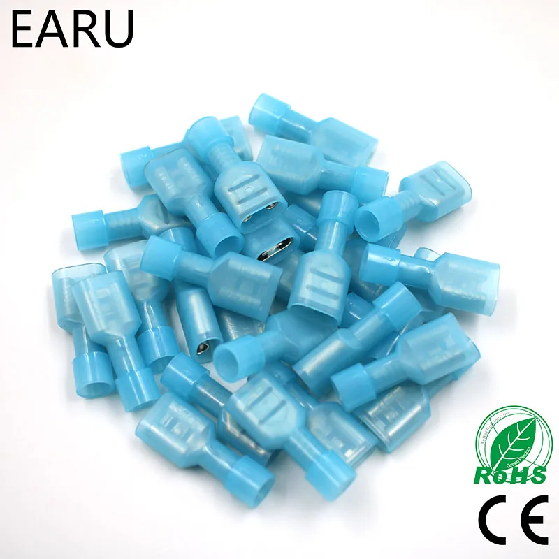 FDFN2-187 FDFN2.5-187 NYLON brass Female Insulated Spade joint Cable Wire Connector 100PCS 1.5-2.5mm2 16-14AWG FDFN Plug