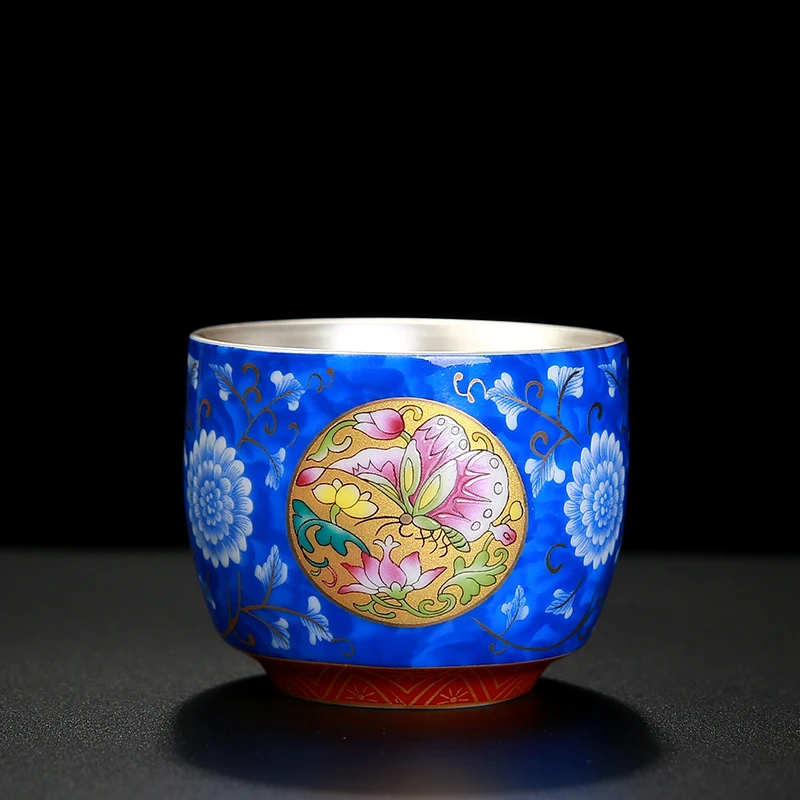 Silver Cup 99 Silver Teacup Ceramic Silver Medium Butterfly Love Cup Enamel Household Teaware Master Cup