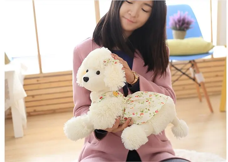 

about 40cm cartoon poodle dog plush toy lying dog dressed skirt soft doll birthday gift s0935