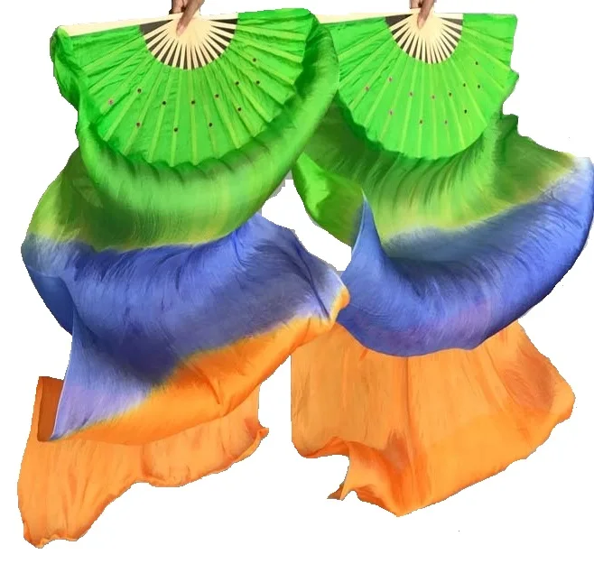 

1.8m Colorful Belly Dancing Bamboo Veils Dance Long Fans 100% Silk Long Fans for Party Stage Performance Man made Party Supplier