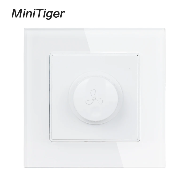 Minitiger Fan Controller Regulator Luxury Crystal Glass Panel Wall Switch Interruptor 16A Maximum 300W