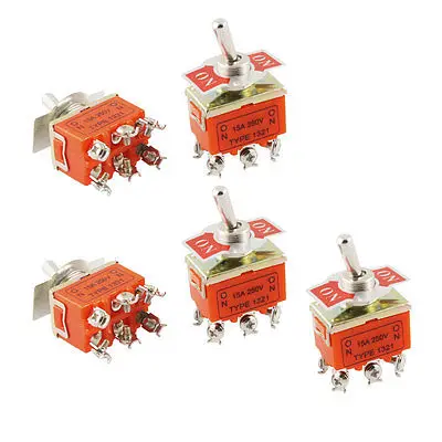 2 Pcs Orange AC 15A 250V 2 Position DPDT ON ON 6 Pin Toggle Switch