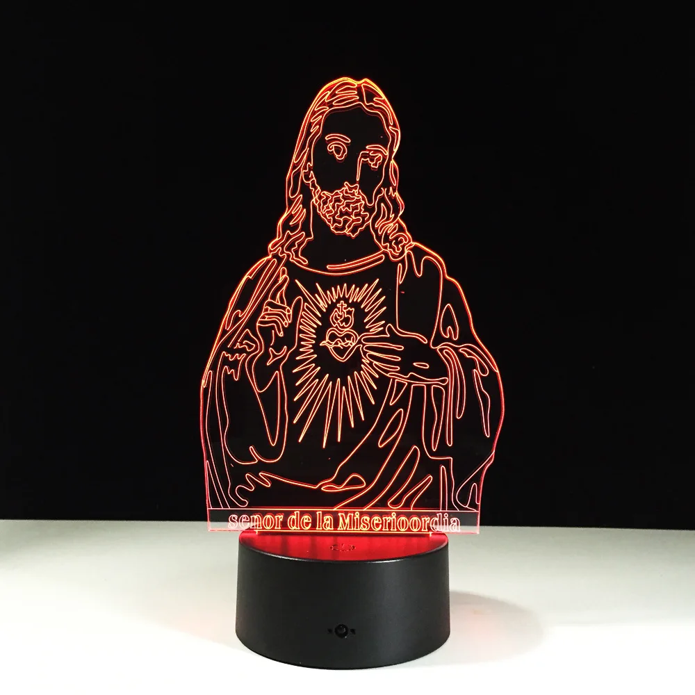 Jesus Christ figure night light Acrylic pattern Adjustable color Remote control Religious belief gifts Room ornament Y48