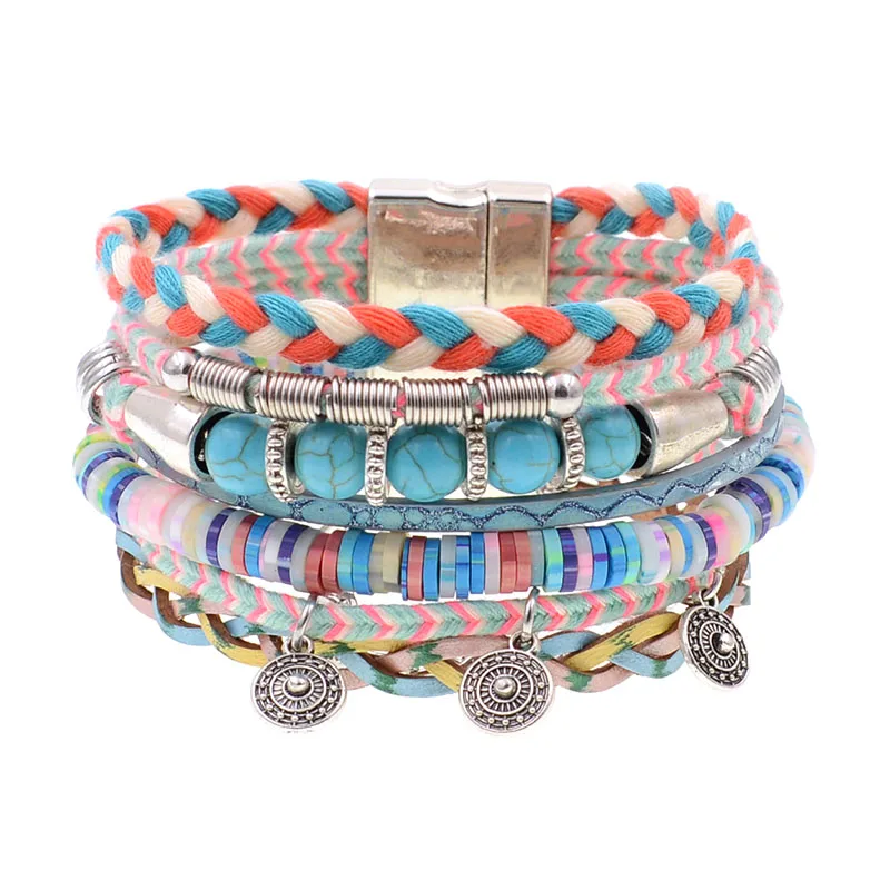 WELLMORE women bracelets leather bracelets natural stone beads beaded bracelets bohemia charm bracelets for women drop shipping