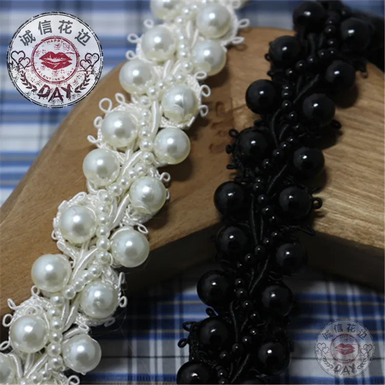 

5Yard/Lot 2cm Wide Pearl Clothing Accessories DIY Handmade Beading Lace Trim Pearl Clothes Accessories Laciness Fabric,DIY craft