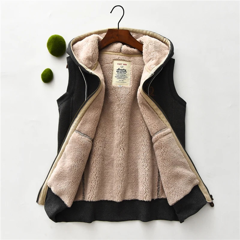 Bf vest female autumn and winter plus velvet thickening all-match loose Harajuku style solid embroidery vest jacket women