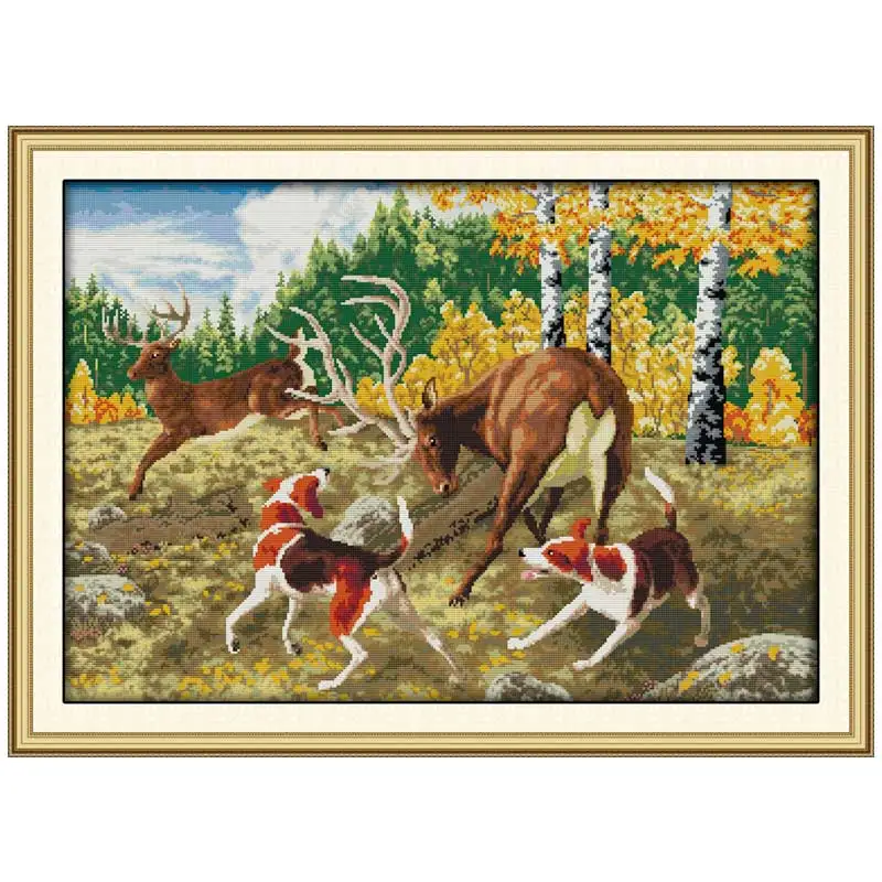 Hound And Elk Patterns Counted Cross Stitch Set DIY 11CT 14CT 16CT Stamped DMC Cross-stitch Kit Embroidery Needlework Home Decor