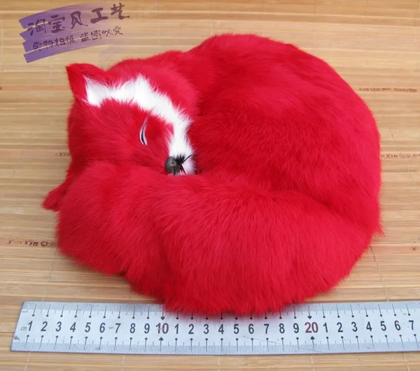 

creative simulation red sleeping fox model toy resin&fur firefox model doll gift about 27x12cm 2253